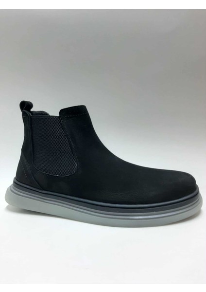 Hakiki Deri Nubuk Şeffaf Taban Chelsea Model Siyah Renk Kışlık Erkek Bot C-1524021767BLL fiyatları