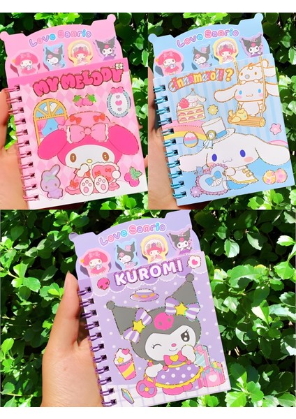 Kuromi My Melody Cinnamoroll Ayraçlı Defter 8 Sayfa Sticker 16 Sayfa Not Defteri Tekli