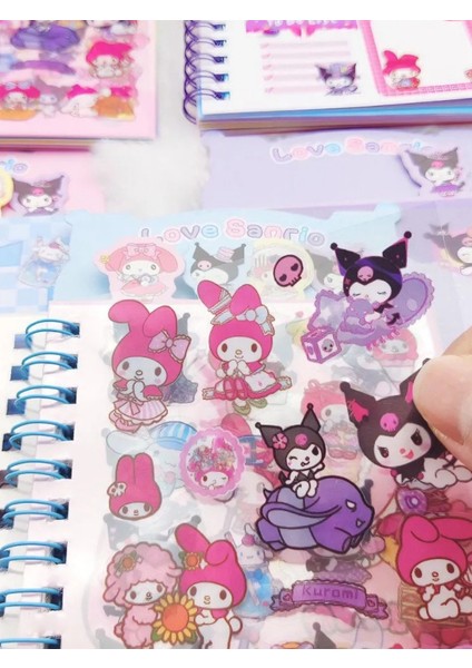 Kuromi My Melody Cinnamoroll Ayraçlı Defter 8 Sayfa Sticker 16 Sayfa Not Defteri Tekli modelleri