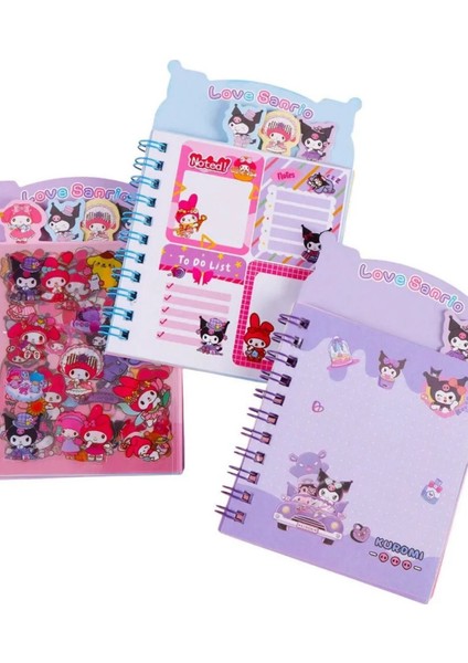 Kuromi My Melody Cinnamoroll Ayraçlı Defter 8 Sayfa Sticker 16 Sayfa Not Defteri Tekli indirimleri