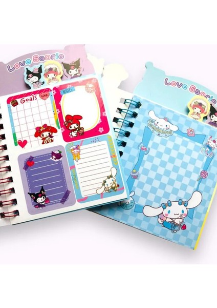 Kuromi My Melody Cinnamoroll Ayraçlı Defter 8 Sayfa Sticker 16 Sayfa Not Defteri Tekli
