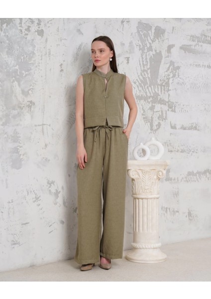 Broşlu Yelek Pantolon Takım Haki S255821 modelleri