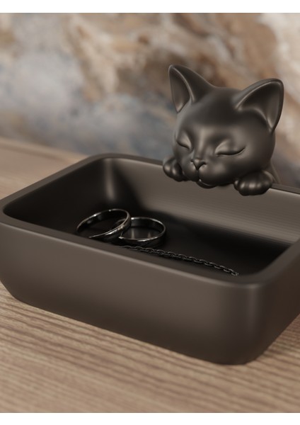 Sevimli Siyah Kedi Takı Tepsisi Takı Kutusu Masaüstü Organizeri