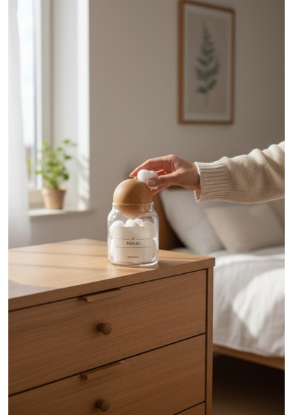 Dekoratif Ahşap Top Kapak Pamuk Kavanozu Kutusu 300ML fırsatları