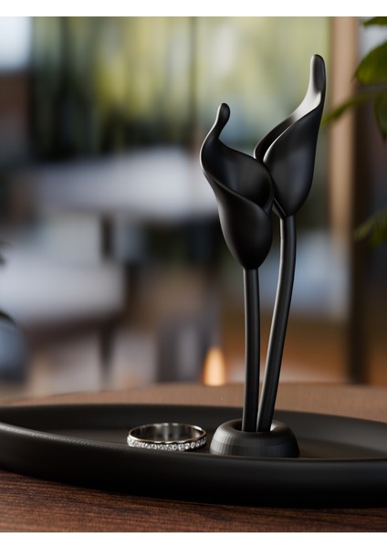 Siyah Zambaklı Takı Tepsisi Takı Kutusu Masaüstü Organizeri