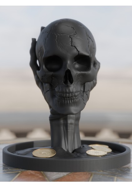 Ortasında Kafatası Olan Takı Tepsisi Takı Kutusu Masaüstü Organizeri