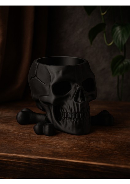 Kemik ve Kafataslı Kalemlik Takı Kutusu Masaüstü Organizeri