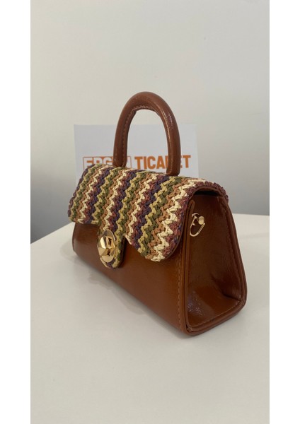 Hasır Nakışlı Kadın El ve Omuz Çantası / Çanta / Çanta