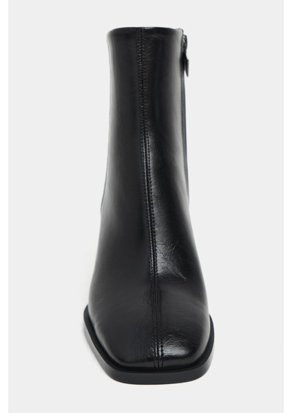 Darelis Siyah Raşel Rustik Desen Fermuar Detay Küt Burun Kadın Topuklu Bot modelleri