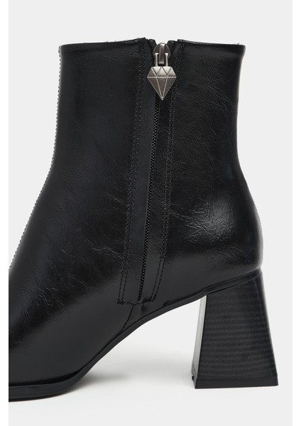 Darelis Siyah Raşel Rustik Desen Fermuar Detay Küt Burun Kadın Topuklu Bot fırsatları