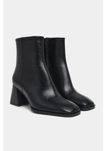 Darelis Siyah Raşel Rustik Desen Fermuar Detay Küt Burun Kadın Topuklu Bot indirimleri