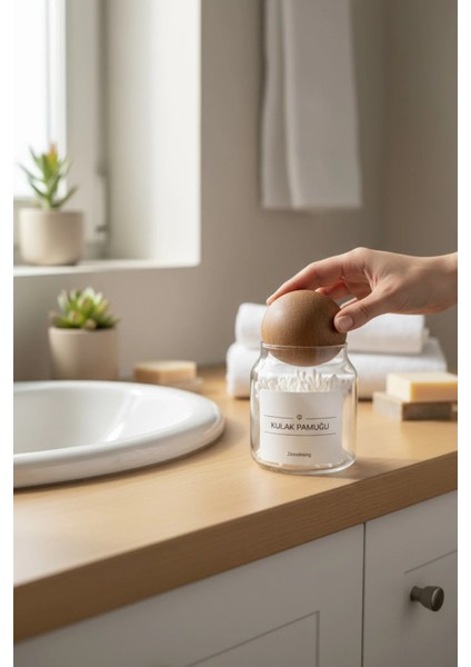 Dekoratif Ahşap Top Kapak Kulak Pamuğu Kavanozu Kutusu 300ML