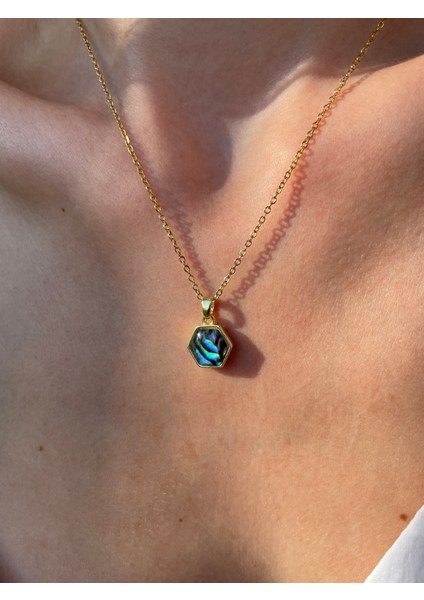 Gerçek Sedef Petek Gold Çelik Kolye modelleri