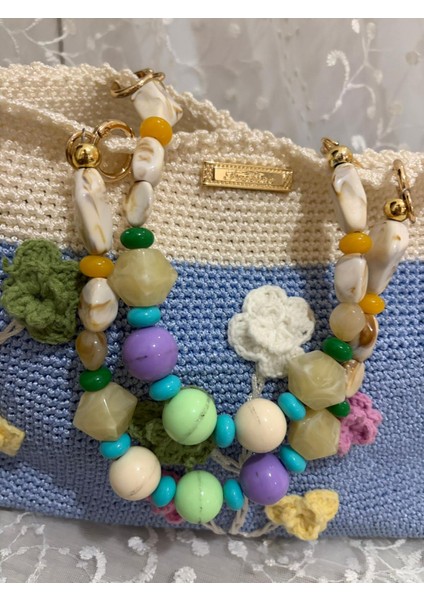 El Örgüsü Çiçek Desenli Kol Çantası