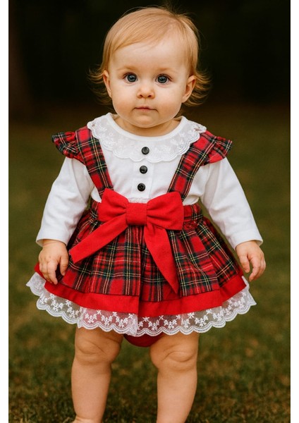 Laura Baby Ekoseli ve Fiyonklu Kız Bebek /çocuk Özel Gün/doğum Günü /party Romper Tulum