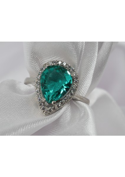 Damla Taşlı Kadın Yüzük, Su Yeşili Taşlı Gümüş Yüzük, Su Yeşili Gümüş Yüzük, 925 Ayar Gümüş Yüzük modelleri