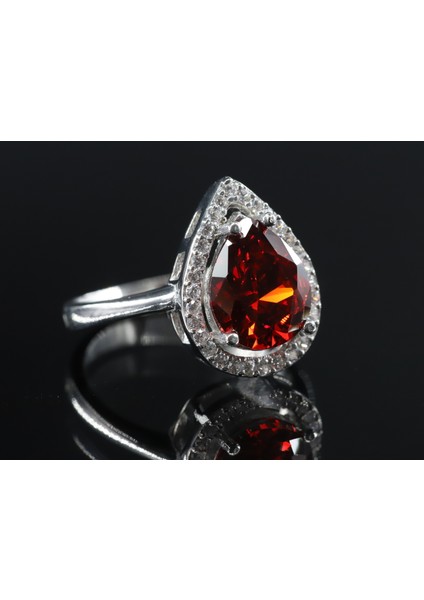 Kırmızı Damla Taşlı Gümüş Yüzük, 925 Ayar Gümüş Yüzük, Kırmızı Kadın Yüzüğü fiyatları