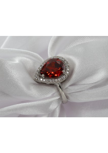 Kırmızı Damla Taşlı Gümüş Yüzük, 925 Ayar Gümüş Yüzük, Kırmızı Kadın Yüzüğü modelleri