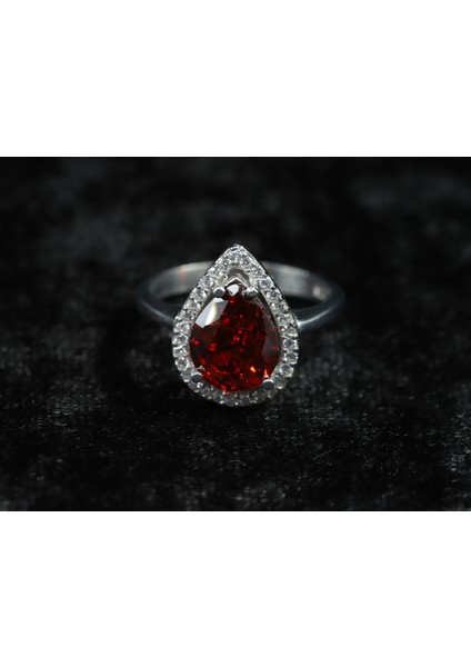 Kırmızı Damla Taşlı Gümüş Yüzük, 925 Ayar Gümüş Yüzük, Kırmızı Kadın Yüzüğü fırsatları