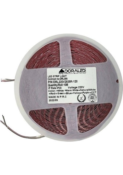 220 Volt Dim Edilebilir Şerit Led 10 Cm De Kesilebilir M/120 Led Kırmızı 10M İP20