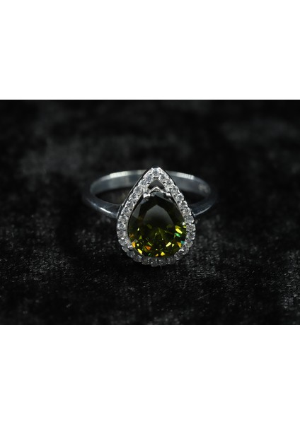 Damla Taşlı Kadın Yüzük, Peridot Taşlı Gümüş Yüzük, Koyu Yeşil Gümüş Yüzük, 925 Ayar Gümüş Yüzük modelleri
