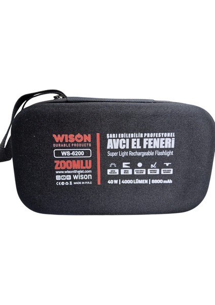WS-6200 Profesyonel El Feneri | 40W – 4000 Lümen – 6800 Mah – Zoomlu – Type-C Şarj – Dijital Göstergeli – Metal Kasa fiyatları