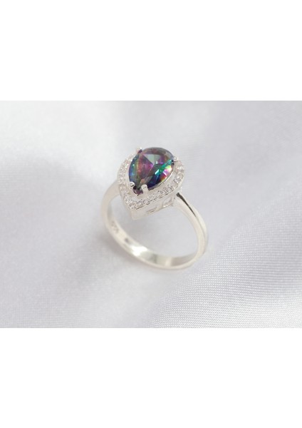 Damla Taşlı Kadın Yüzük, Mystic Topaz Gümüş Yüzük, 925 Ayar Gümüş Yüzük