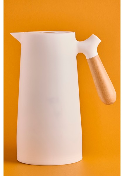 Niva Nordic Bambu Saplı Cam Vakumlu Termos 1000 ml Beyaz