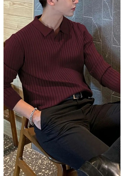 Erkek Polo Yaka Fitilli Oversize Triko Kazak fiyatları