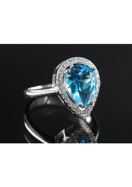 Açık Mavi Damla Taşlı Gümüş Yüzük, 925 Ayar Gümüş Yüzük, Mavi Kadın Yüzüğü modelleri