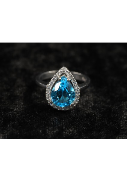 Açık Mavi Damla Taşlı Gümüş Yüzük, 925 Ayar Gümüş Yüzük, Mavi Kadın Yüzüğü fırsatları