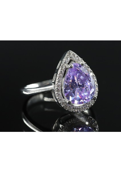 Lila Damla Taşlı Gümüş Yüzük, 925 Ayar Gümüş Yüzük, Mor Kadın Yüzüğü fiyatları