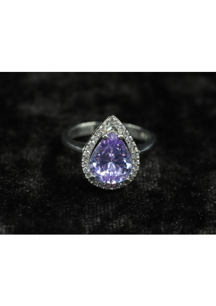 Lila Damla Taşlı Gümüş Yüzük, 925 Ayar Gümüş Yüzük, Mor Kadın Yüzüğü fırsatları