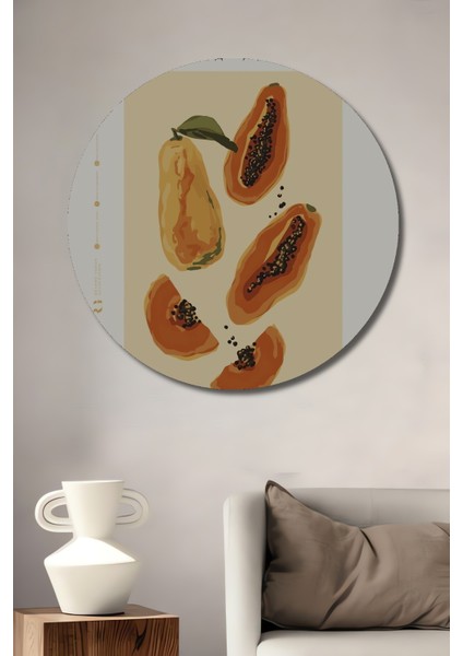 Papaya Tropikal Meyve Dekoratif Ahşap Mdf Ev/işyeri Duvar Tablo Yuvarlak Ev/işyeri Duvar Tablo