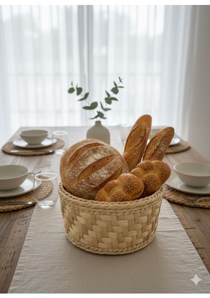El Yapımı Doğal Hasır Sepet | Ekmek Sepeti 🍞 Saklama Kabı 🧺 Dekoratif Düzenleyici