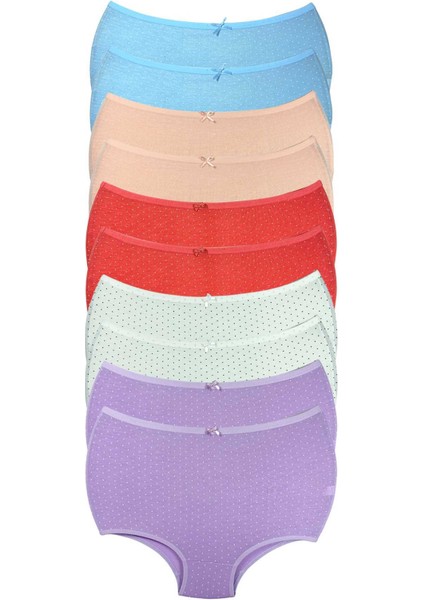 10 Adet Puantiyeli Kadın Toparlayıcı Yüksek Bel Bato Külot