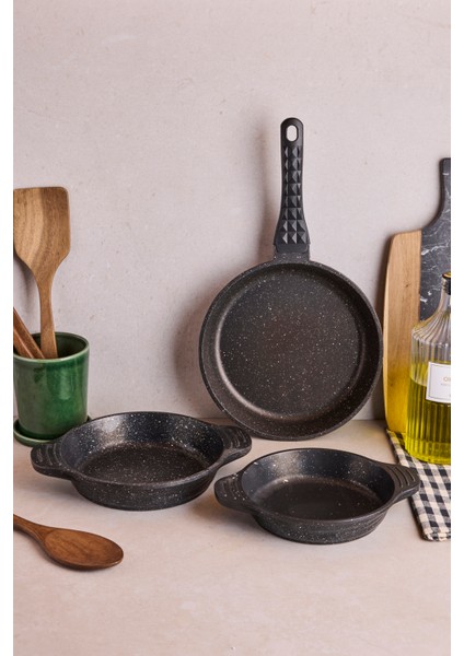 Progranito Döküm 3'lü Tava ve Sahan Seti 16-18-24 cm