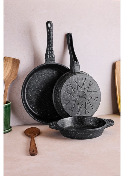 Progranito Döküm 3'lü Tava ve Sahan Seti 16-18-24 cm modelleri