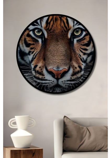 Çerçeve Görünümlü Kaplan Gücü Dekoratif Ahşap Mdf Işyeri Duvar Tablo Yuvarlak Işyeri Duvar Tablo