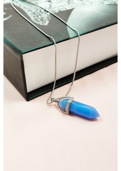 Kyanit Doğal Taşı Zincirli El Yapımı Tasarımlı Kolye Uç: 3,5 cm Zincir: 20 cm Kutulu modelleri