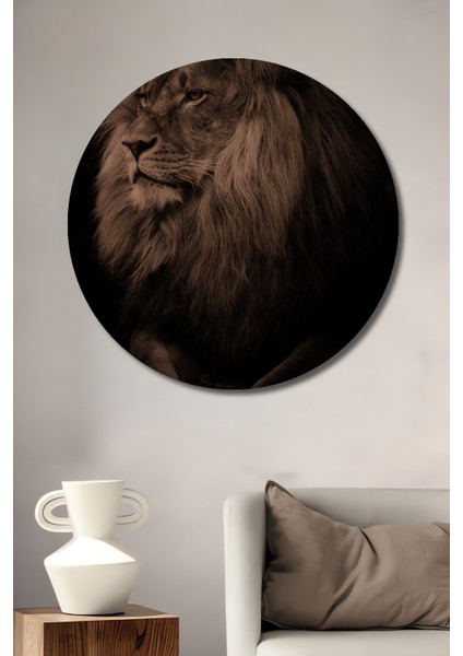 Güçlü Aslan Ahşap Mdf Dekoratif Ev/işyeri Duvar Tablo Yuvarlak Ev/işyeri Duvar Tablo