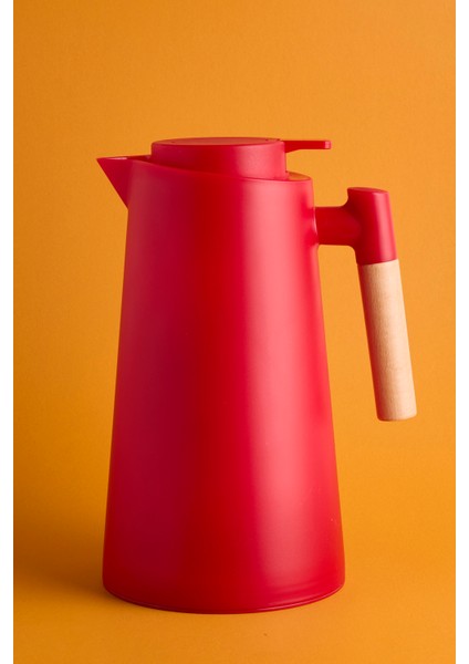 Aster Nordic Bambu Saplı Cam Vakumlu Termos 1000 ml Kırmızı