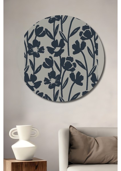 Botanik Çiçek Desenli Dekoratif Ahşap Mdf Ev/işyeri Duvar Tablo Yuvarlak Ev/işyeri Duvar Tablo