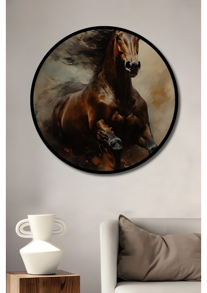 Çerçeve Görünümlü Güçlü At Rüzgarı Dekoratif Ahşap Mdf Ev Duvar Tablo Yuvarlak Ev Duvar Tablo
