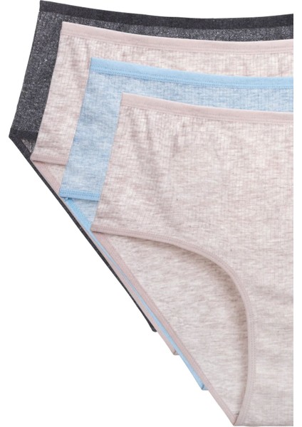 4'lü Yeni Seri Renkli Yüksek Bel Fitilli Ribana Bato Külot Pudra Gri Turquaz