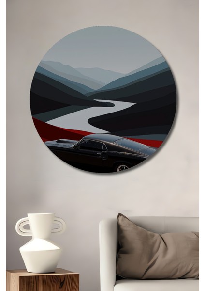 Klasik Araba Dağ Manzarası Dekoratif Ahşap Mdf Ev/işyeri Duvar Tablo Yuvarlak Ev/işyeri Duvar Tablo