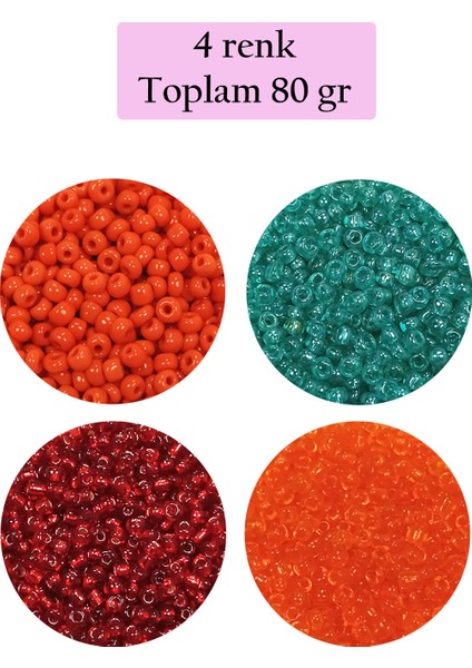 Dökme Cam Kum Boncuk (11/0) 2 mm - 4 Renk - Toplam 80 Gram - BNC402
