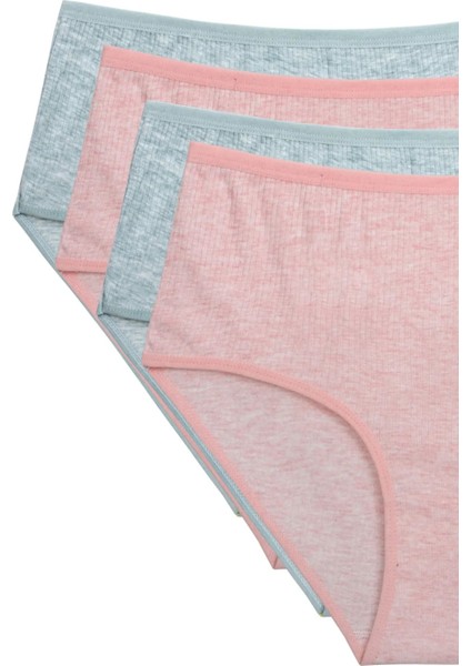 4'lü Yeni Seri Renkli Yüksek Bel Fitilli Ribana Bato Külot Şeftali Yeşil