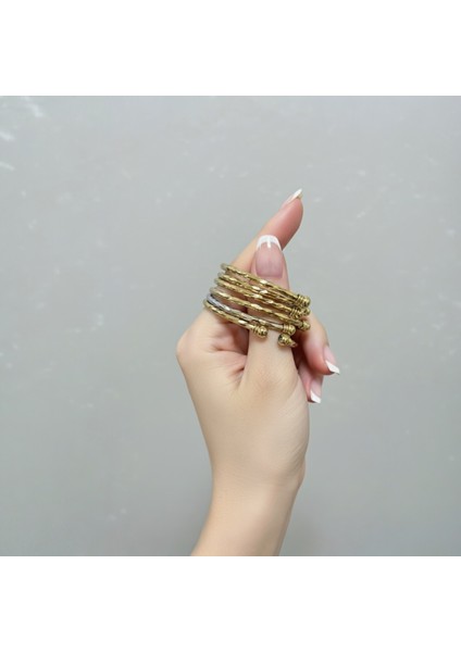 6'lı Çelik Bileklik Seti | Zara Stil Altın Renk Kelepçe ve Bilezik Kombini