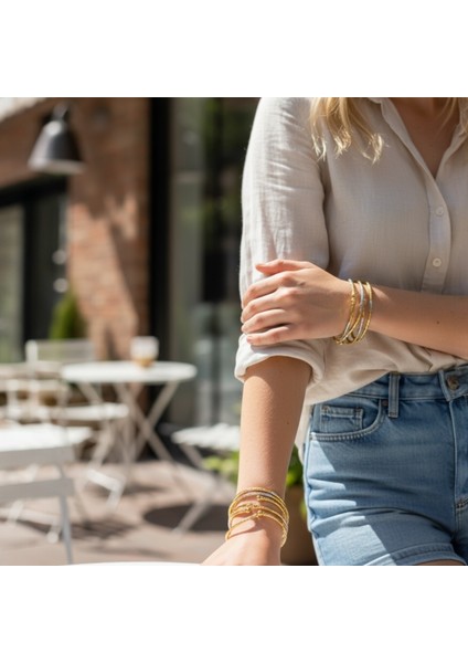 6'lı Çelik Bileklik Seti | Zara Stil Altın Renk Kelepçe ve Bilezik Kombini fırsatları